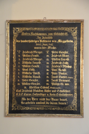Gedenktafel zur 100-Jahr-Feier Müggelheims